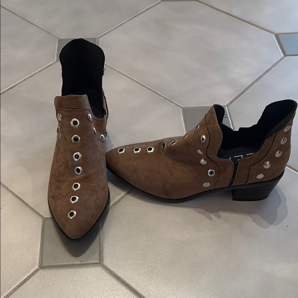 Brown Ankle Boots with Silver Studs and Pointed Toe